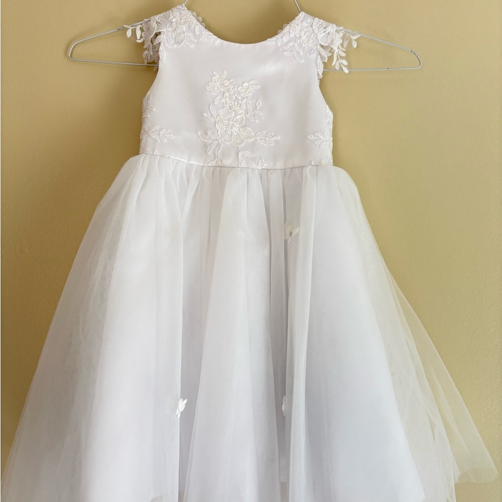 JJs House White Lace Bodice Tulle Flower Girl Gown